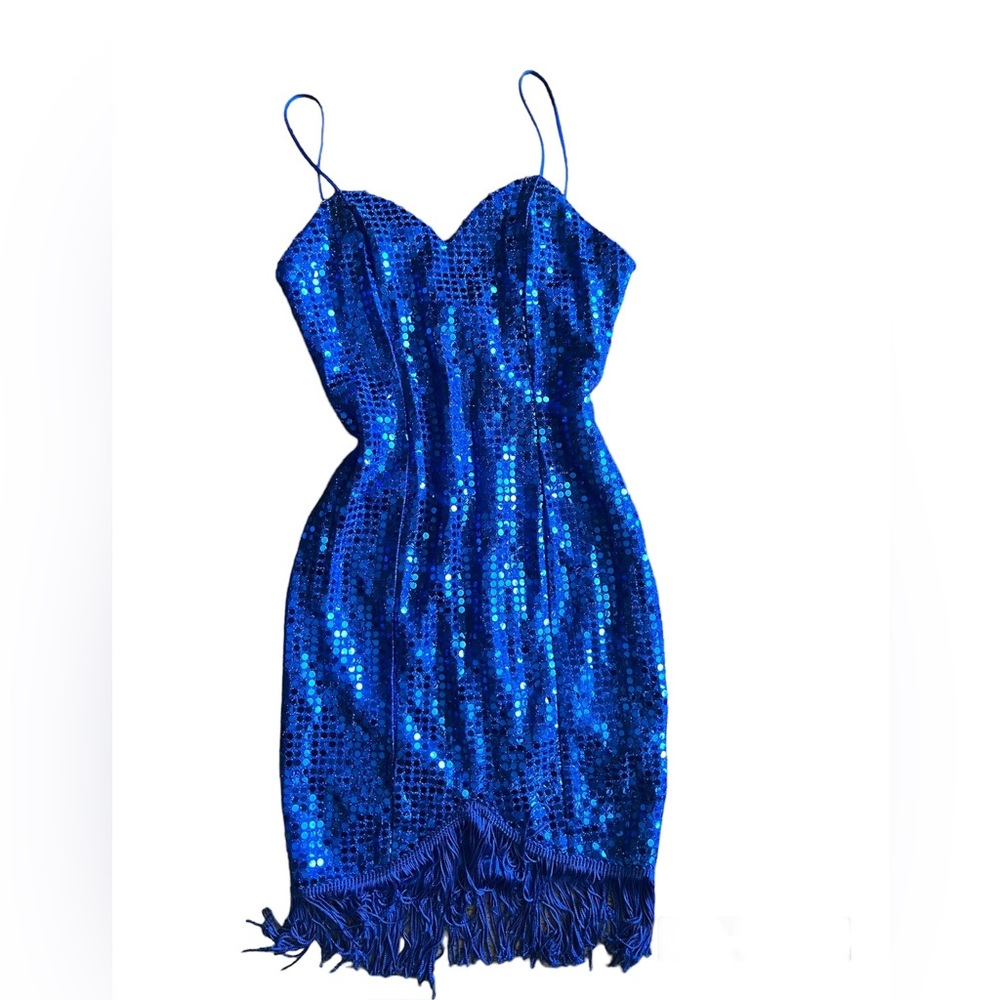 Vintage Blue Sequin Mini Dress